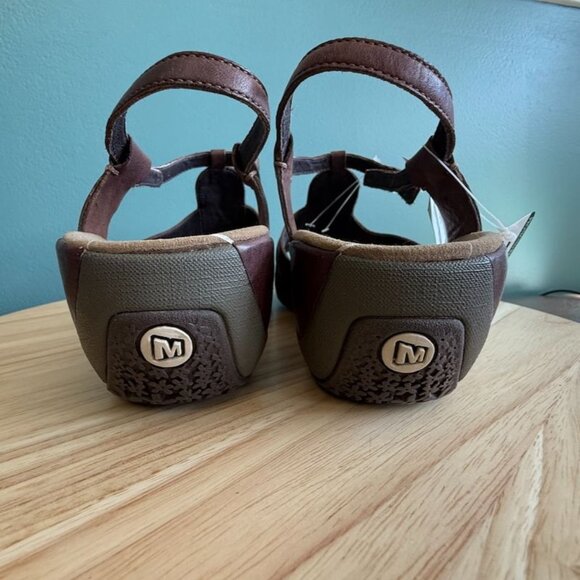Women’s Merrell Viola Sandal 10 Leather Brown T Strap Vibram Wedge J46258 - Picture 8 of 11